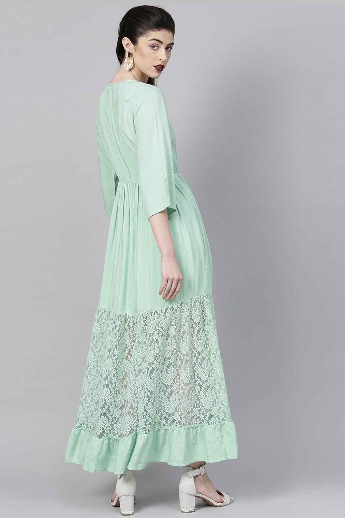 Women's Mint Blue Lace Insert Tiered Maxi - SASSAFRAS