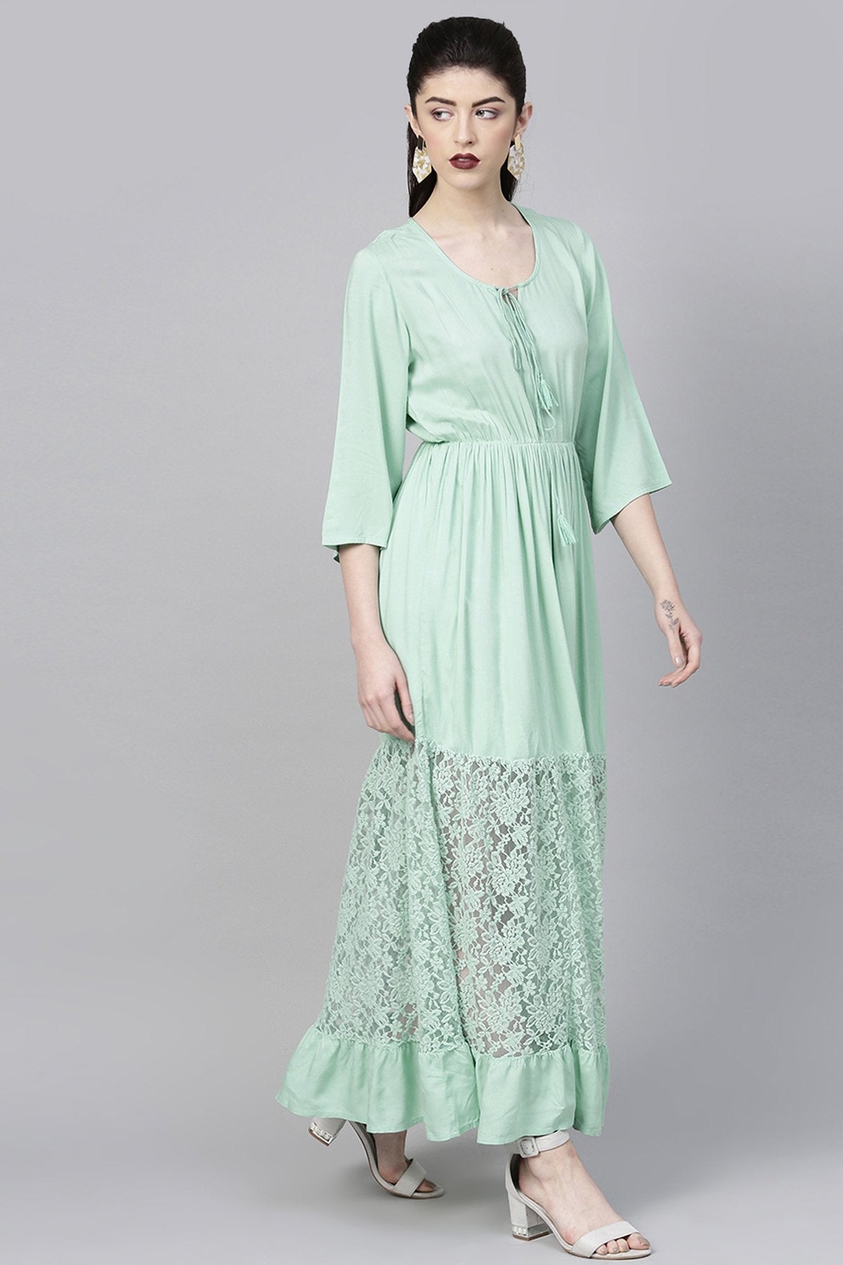 Women's Mint Blue Lace Insert Tiered Maxi - SASSAFRAS