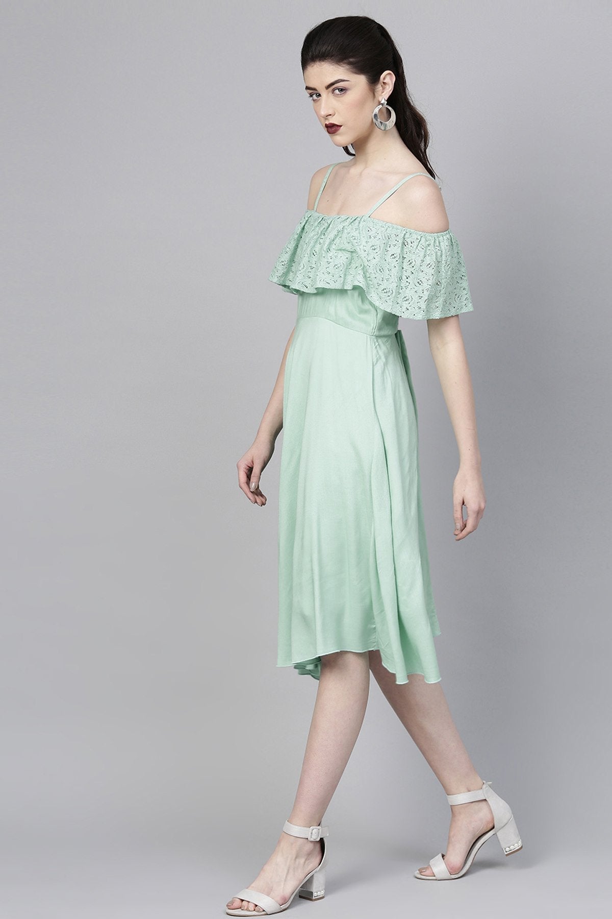 Women's Mint Blue Lace Frill Strappy Layered Midi - SASSAFRAS