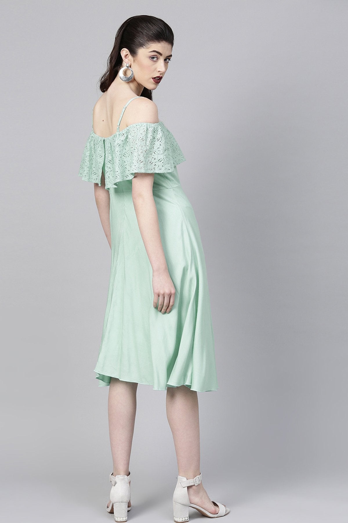 Women's Mint Blue Lace Frill Strappy Layered Midi - SASSAFRAS