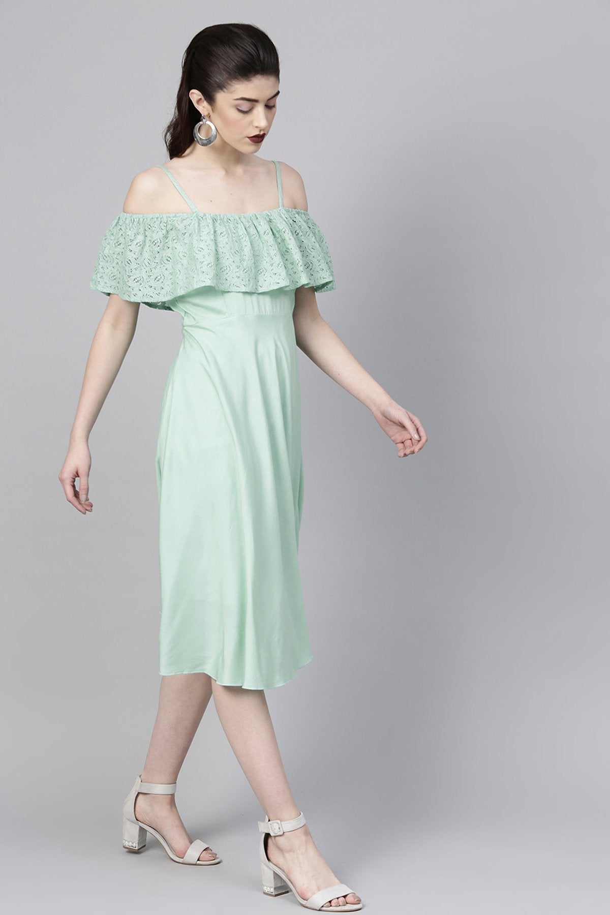 Women's Mint Blue Lace Frill Strappy Layered Midi - SASSAFRAS