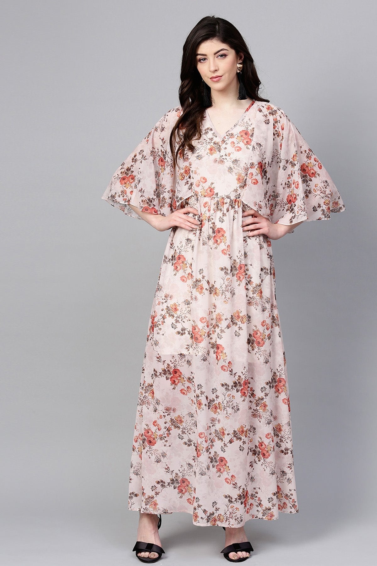 Women's Taupe Floral Cape Maxi - SASSAFRAS