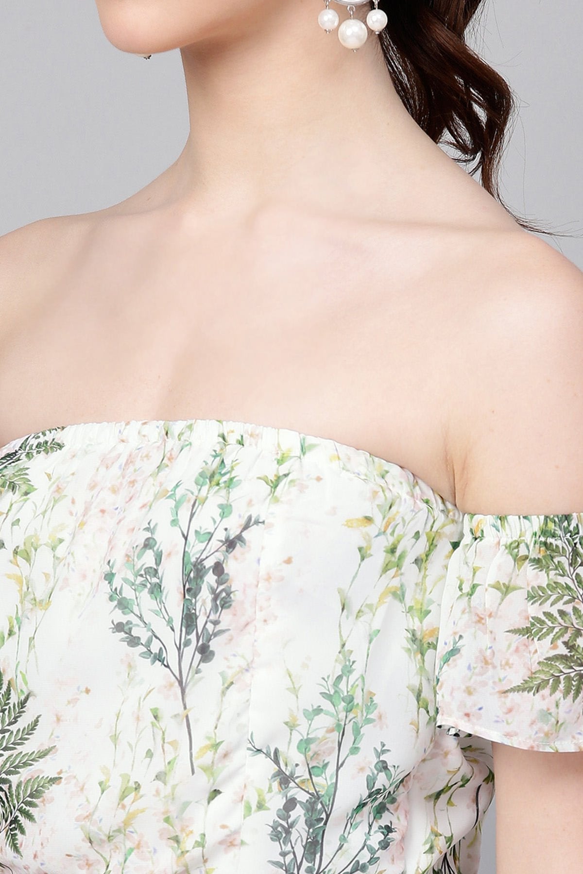 Women's Off-White Floral Off Shoulder Belted Maxi - SASSAFRAS