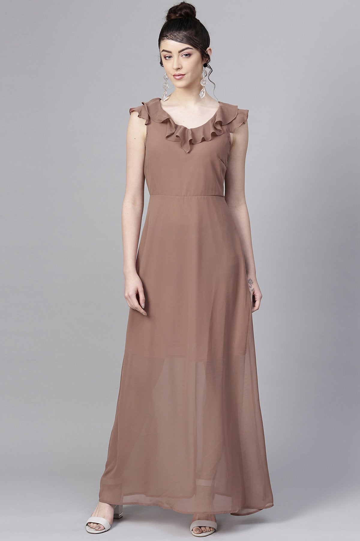 Women's Rosewood Frill Scoop Neck Maxi - SASSAFRAS