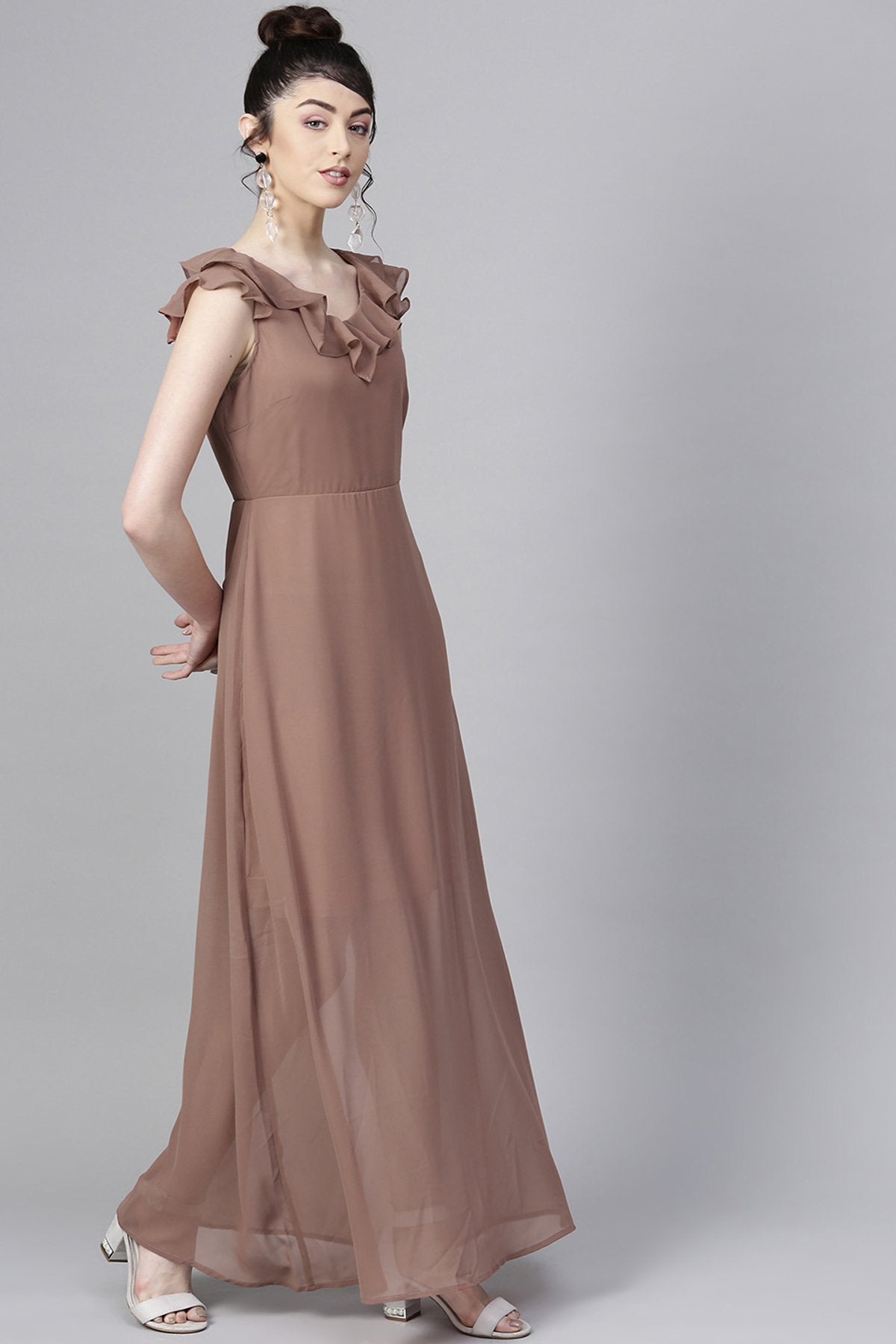 Women's Rosewood Frill Scoop Neck Maxi - SASSAFRAS