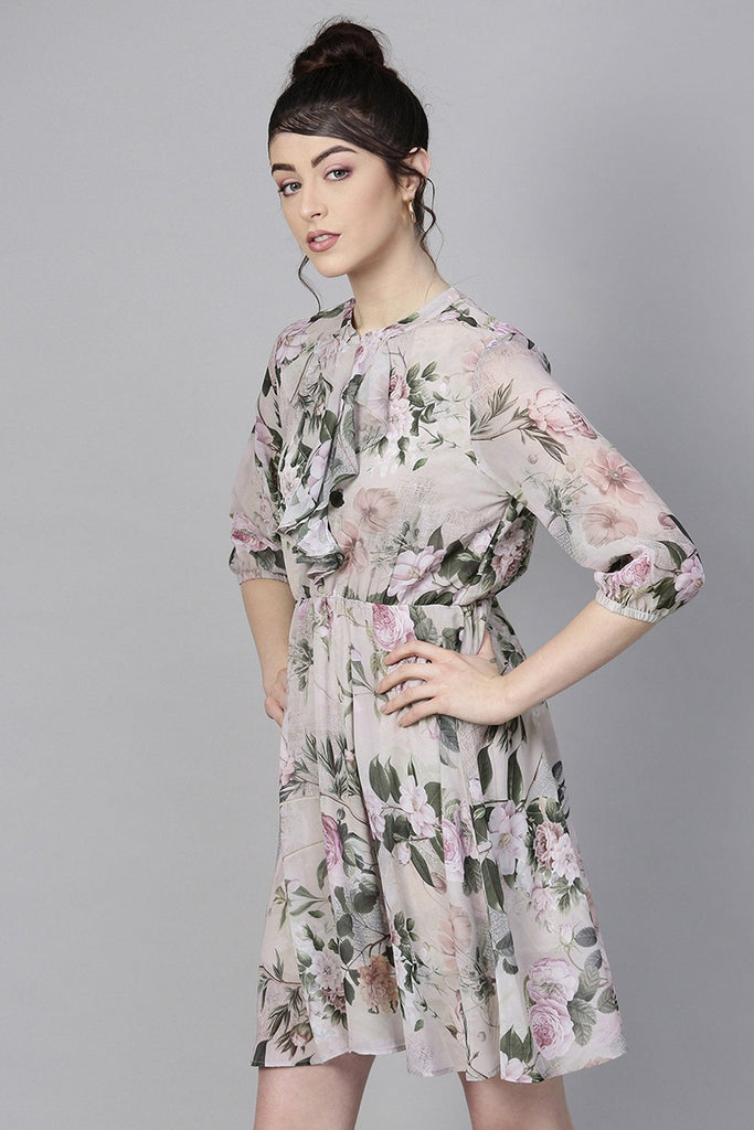 Women's Pista Green Floral Skater Dress