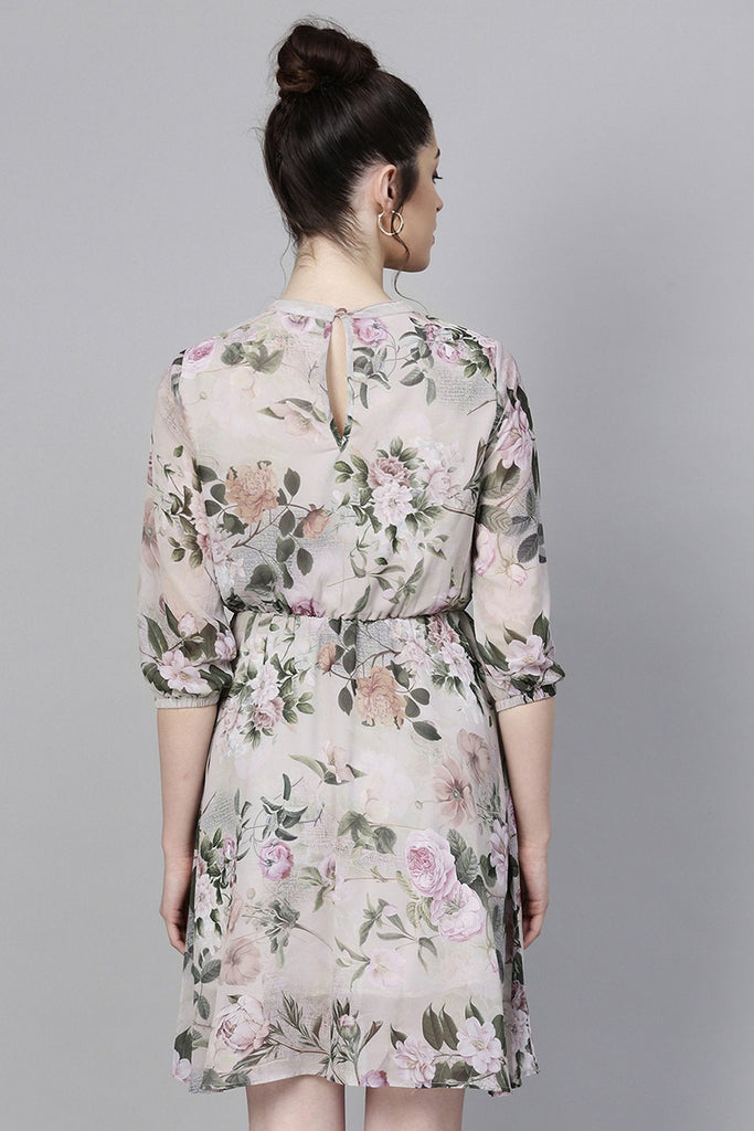 Women's Pista Green Floral Skater Dress