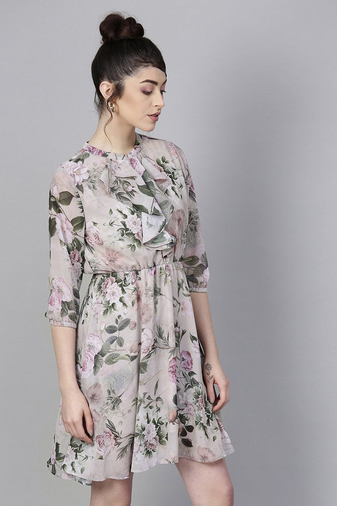 Women's Pista Green Floral Skater Dress