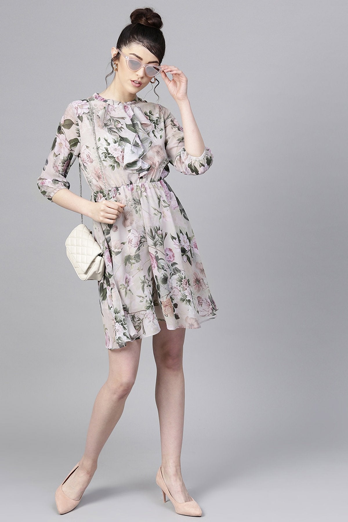Women's Pista Green Floral Skater Dress