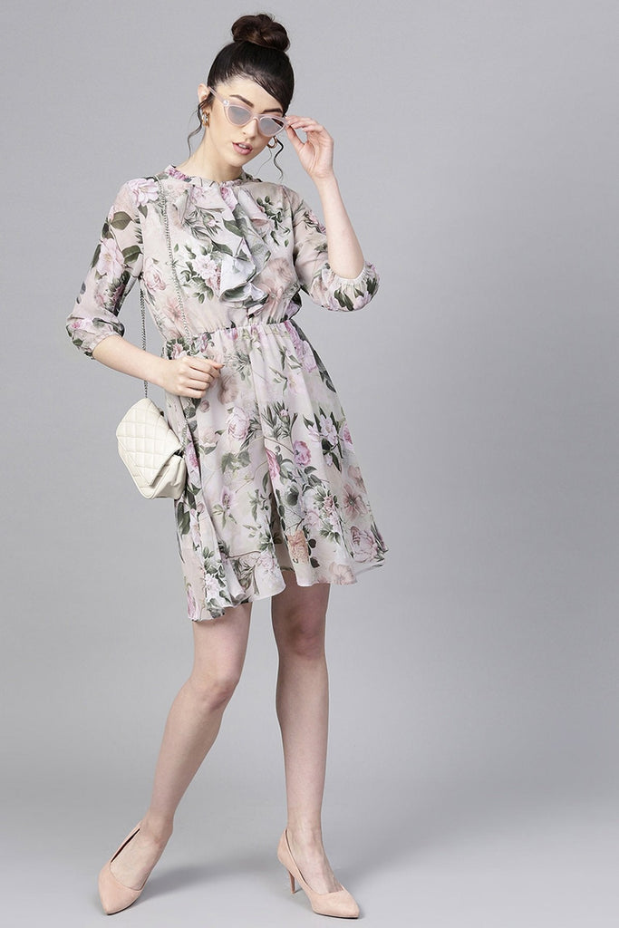 Women's Pista Green Floral Skater Dress