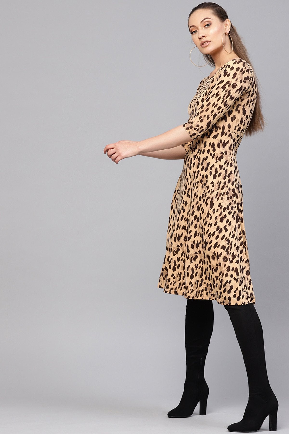 Women's Beige Cheetah Flared Midi - SASSAFRAS