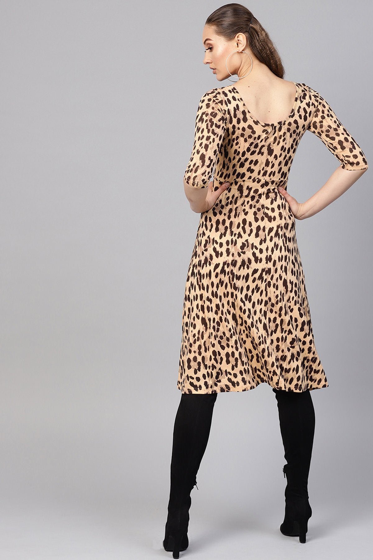 Women's Beige Cheetah Flared Midi - SASSAFRAS