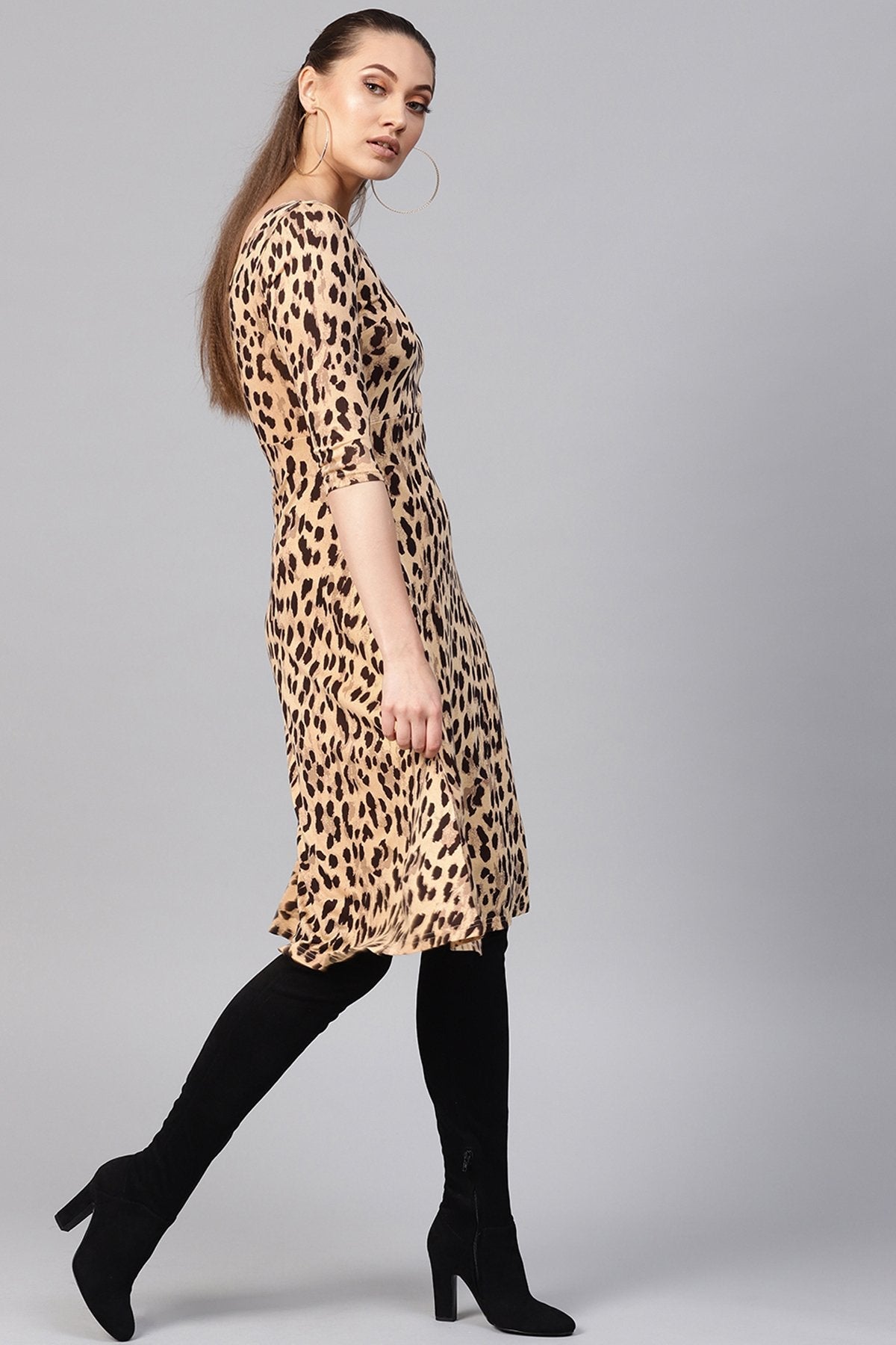 Women's Beige Cheetah Flared Midi - SASSAFRAS