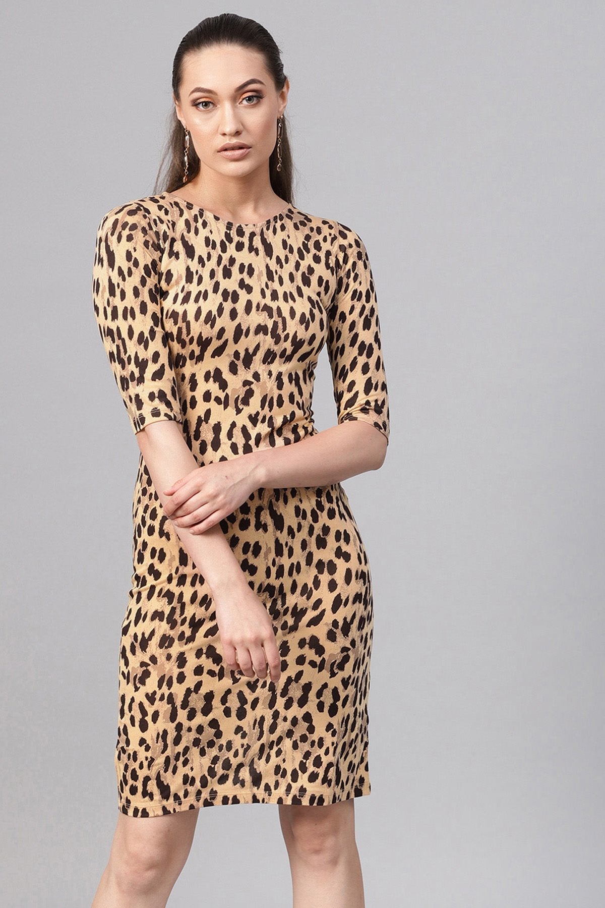 Women's Beige Cheetah Bodycon Dress - SASSAFRAS