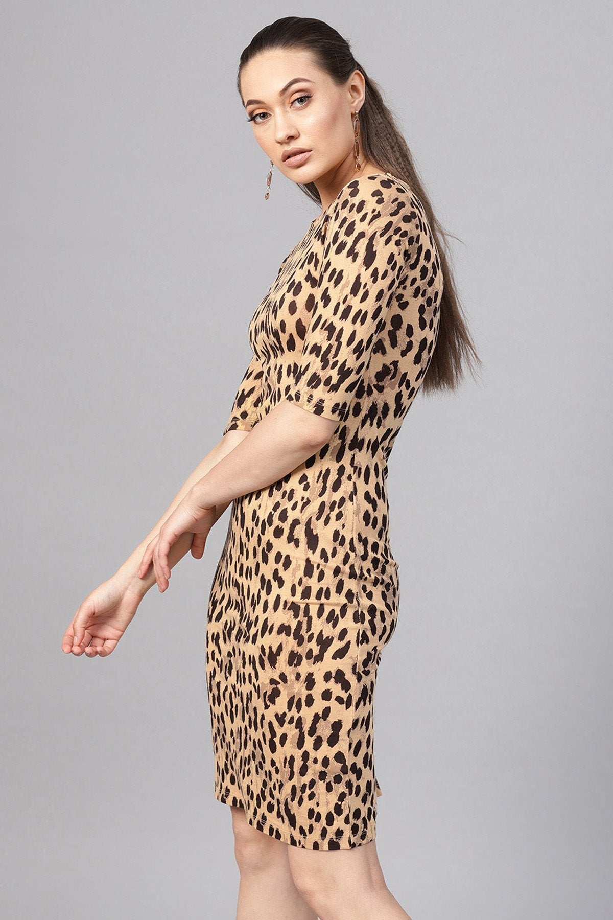 Women's Beige Cheetah Bodycon Dress - SASSAFRAS