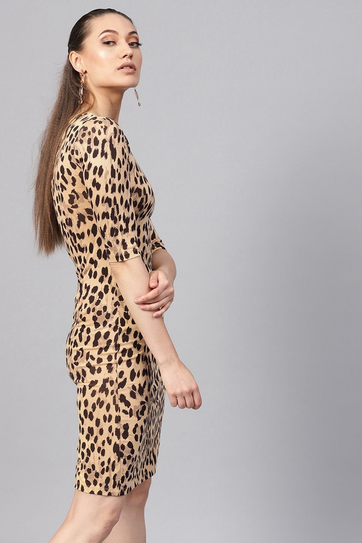 Women's Beige Cheetah Bodycon Dress - SASSAFRAS