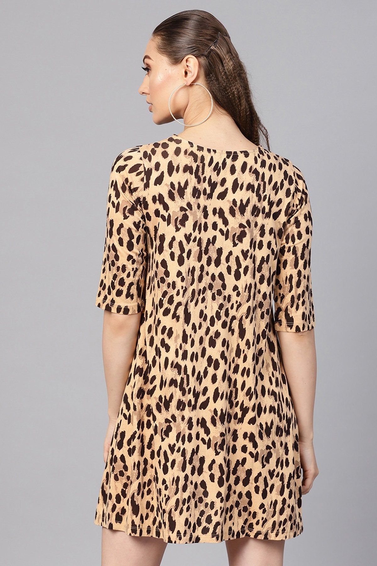 Women's Beige Cheetah Tent Dress - SASSAFRAS