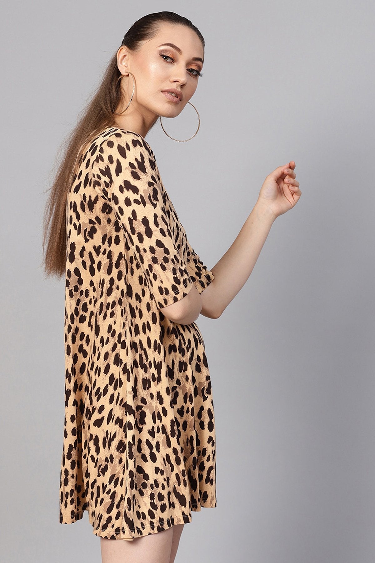 Women's Beige Cheetah Tent Dress - SASSAFRAS