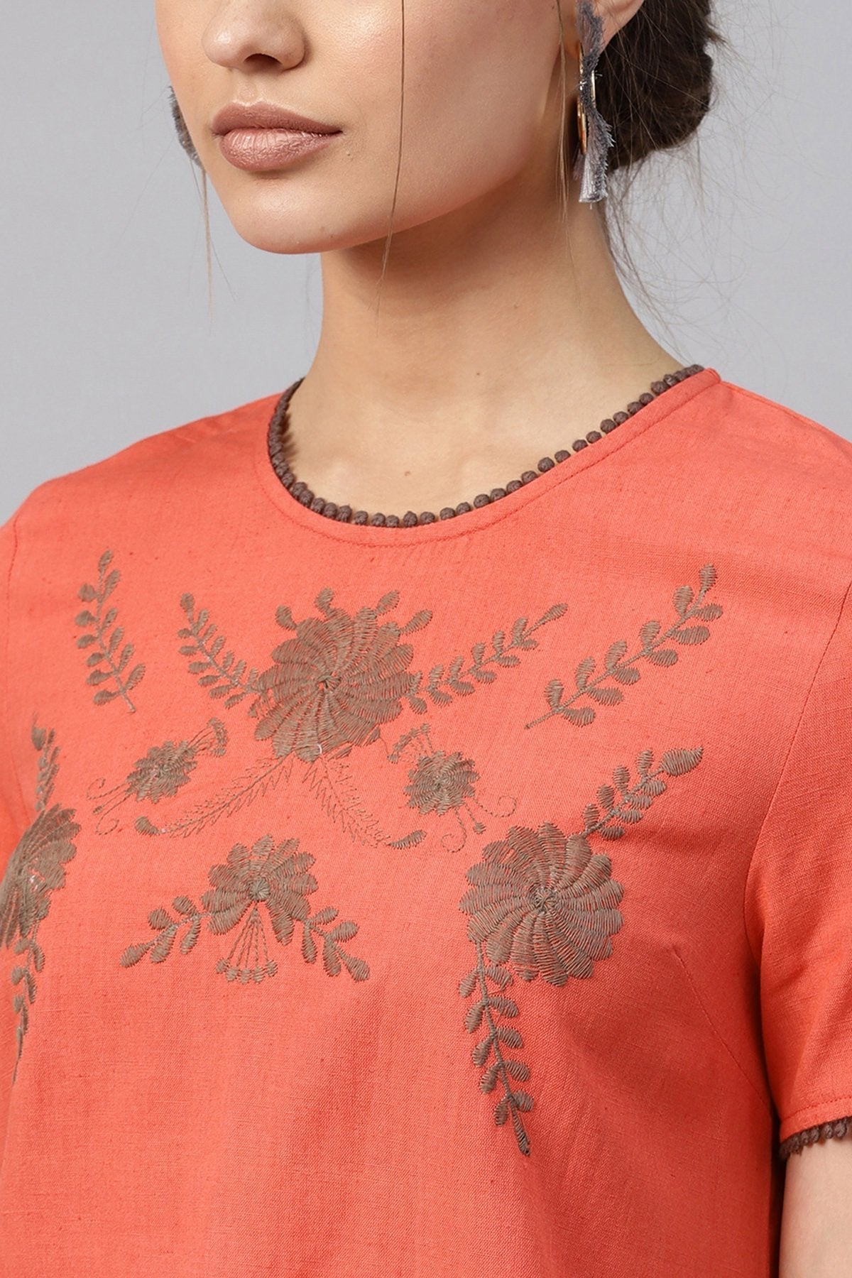 Women's Coral Front Embroidered Shift Dress - SASSAFRAS