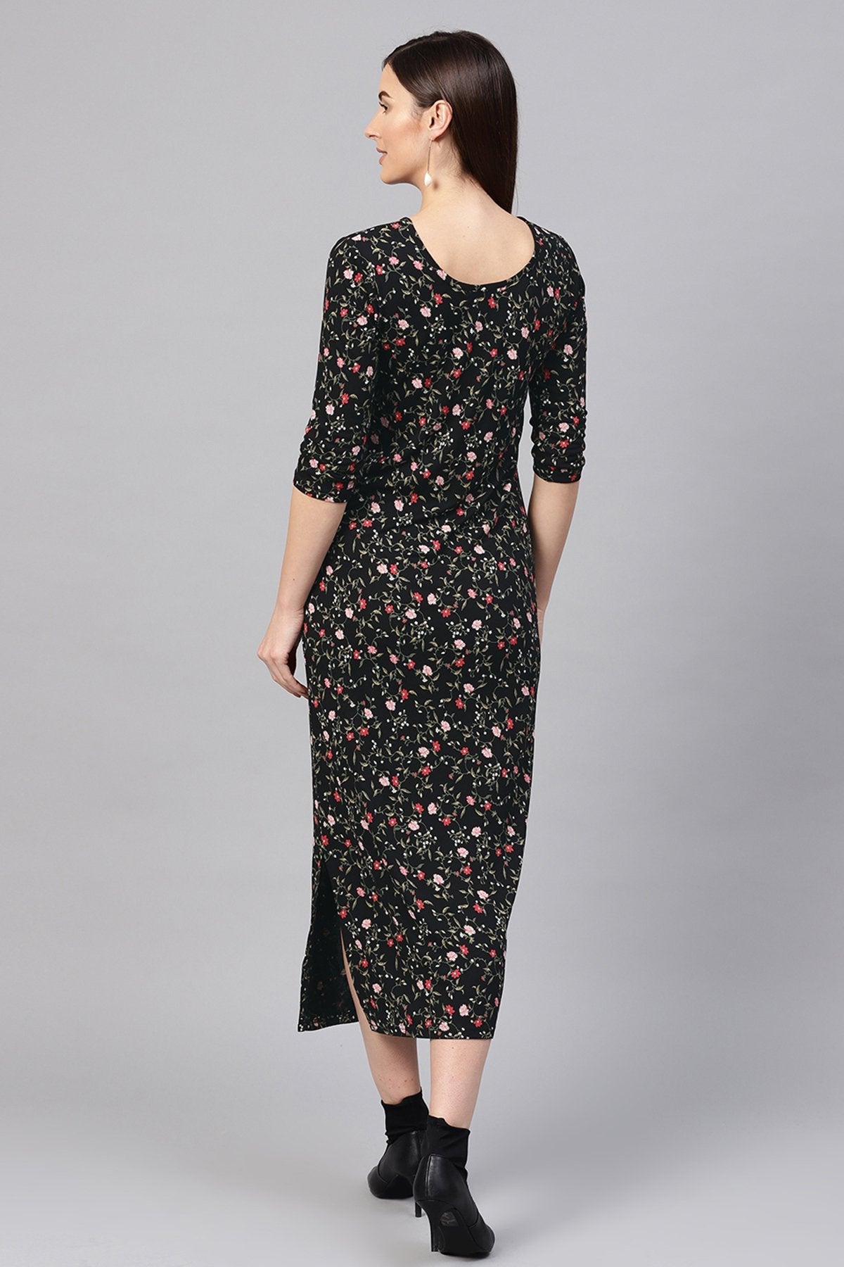 Women's Black Floral Side Slit Maxi - SASSAFRAS