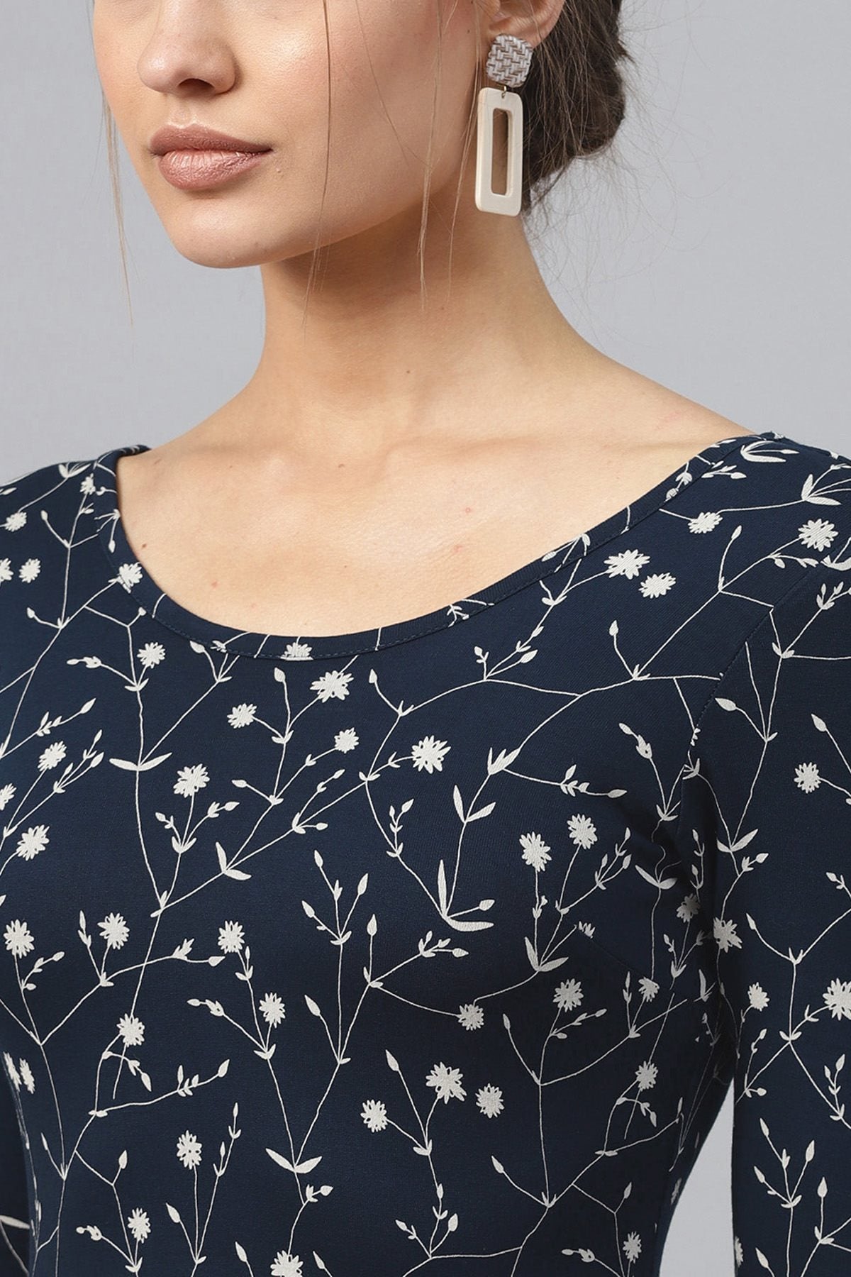 Women's Navy Floral Flared Midi - SASSAFRAS