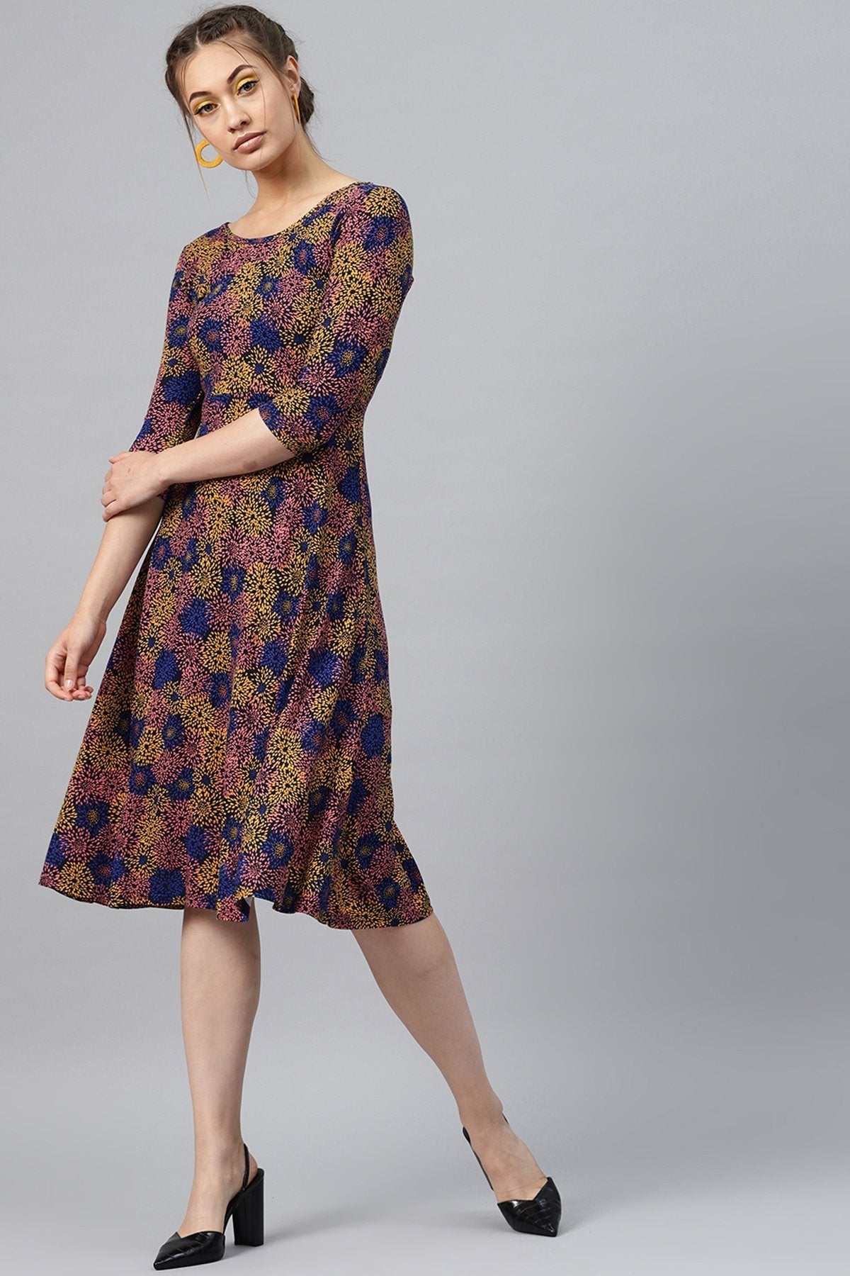 Women's Multi Floral Flared Midi - SASSAFRAS