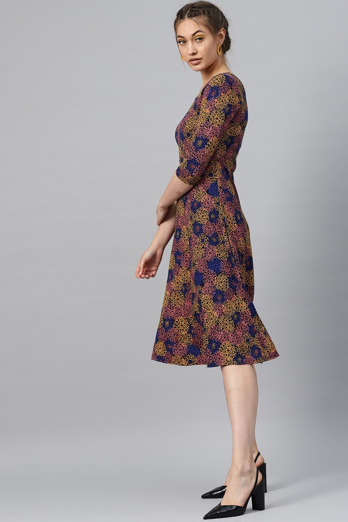 Women's Multi Floral Flared Midi - SASSAFRAS