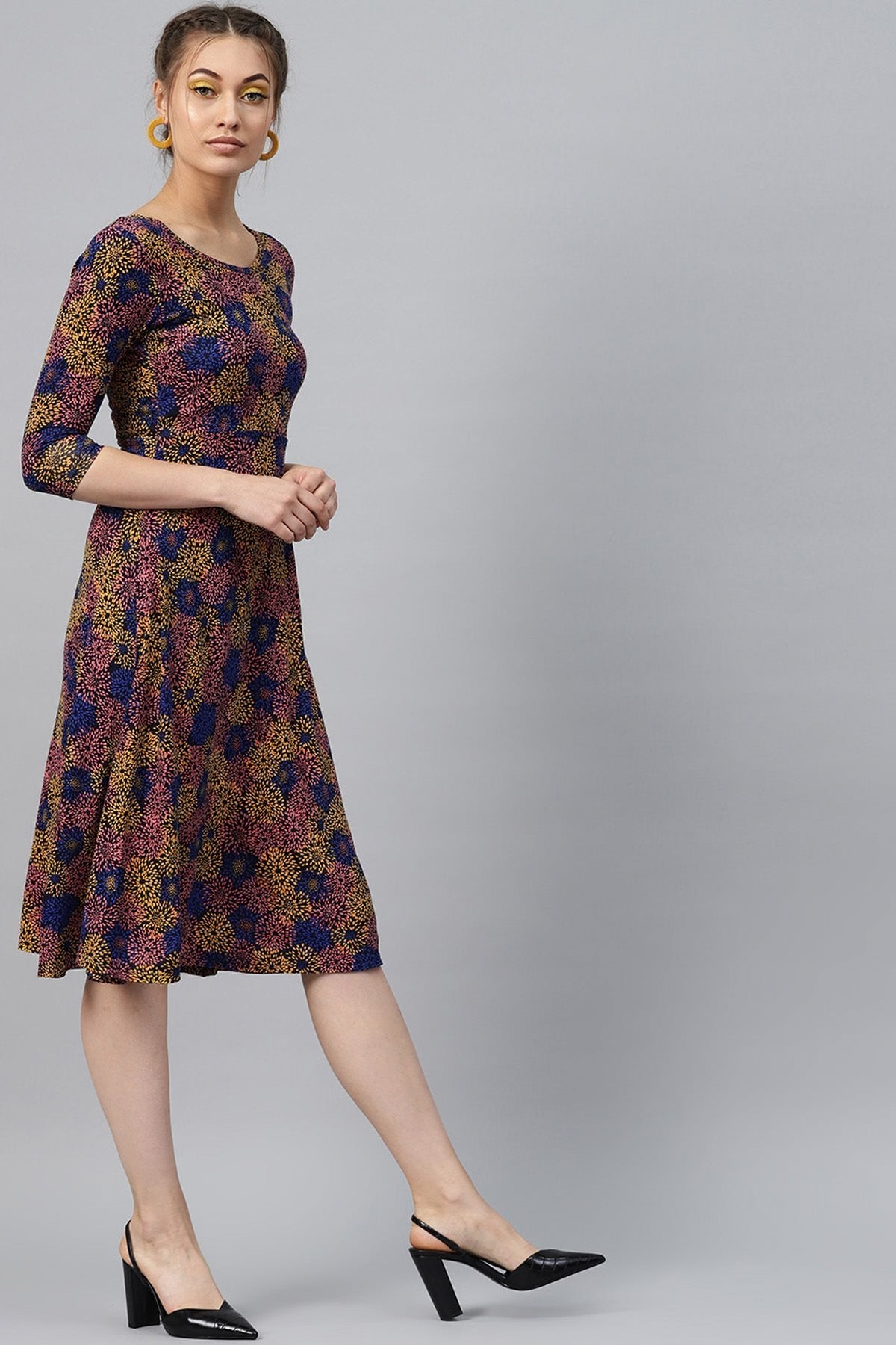 Women's Multi Floral Flared Midi - SASSAFRAS