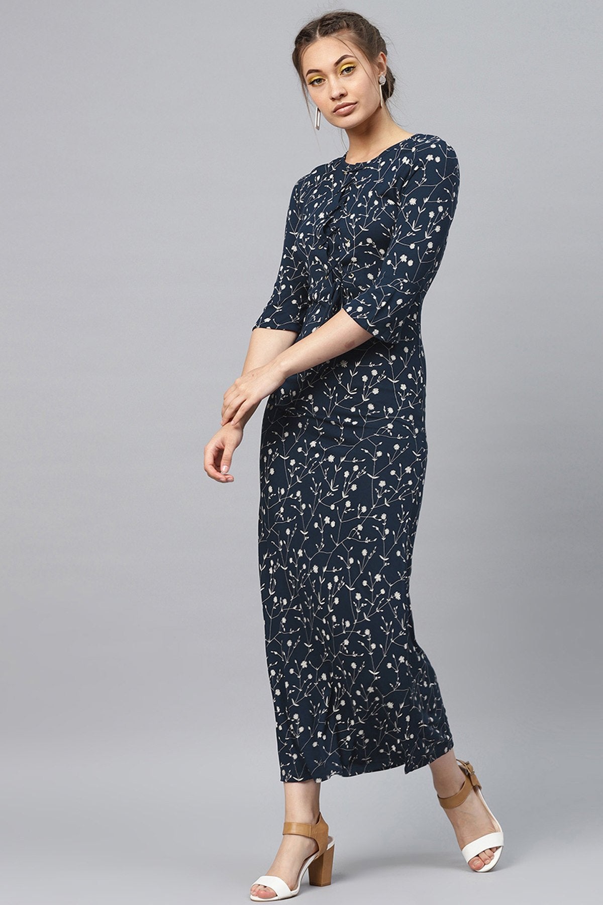 Women's Navy Floral Eyelet Detail Maxi - SASSAFRAS