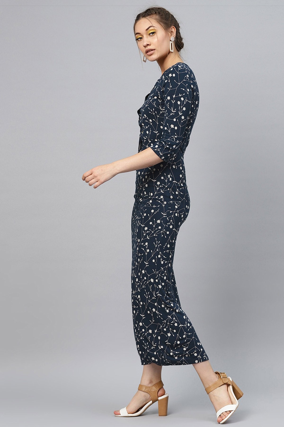 Women's Navy Floral Eyelet Detail Maxi - SASSAFRAS