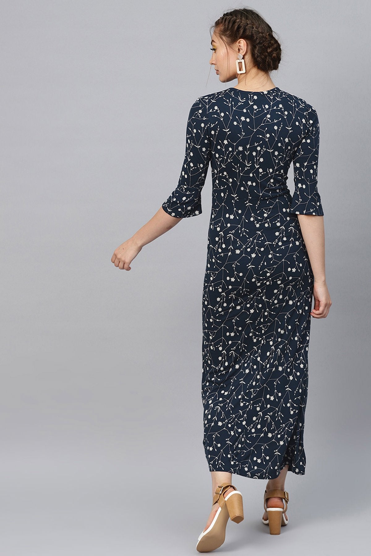 Women's Navy Floral Eyelet Detail Maxi - SASSAFRAS