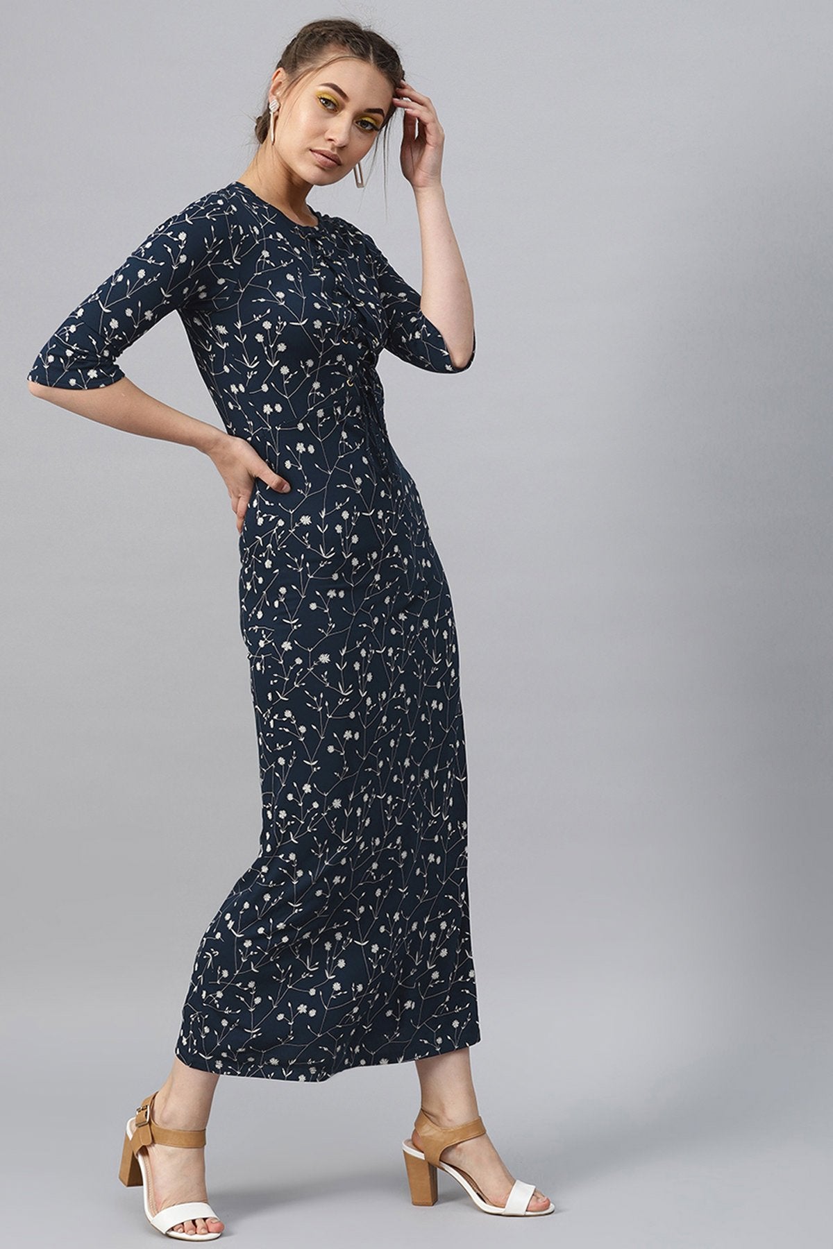 Women's Navy Floral Eyelet Detail Maxi - SASSAFRAS