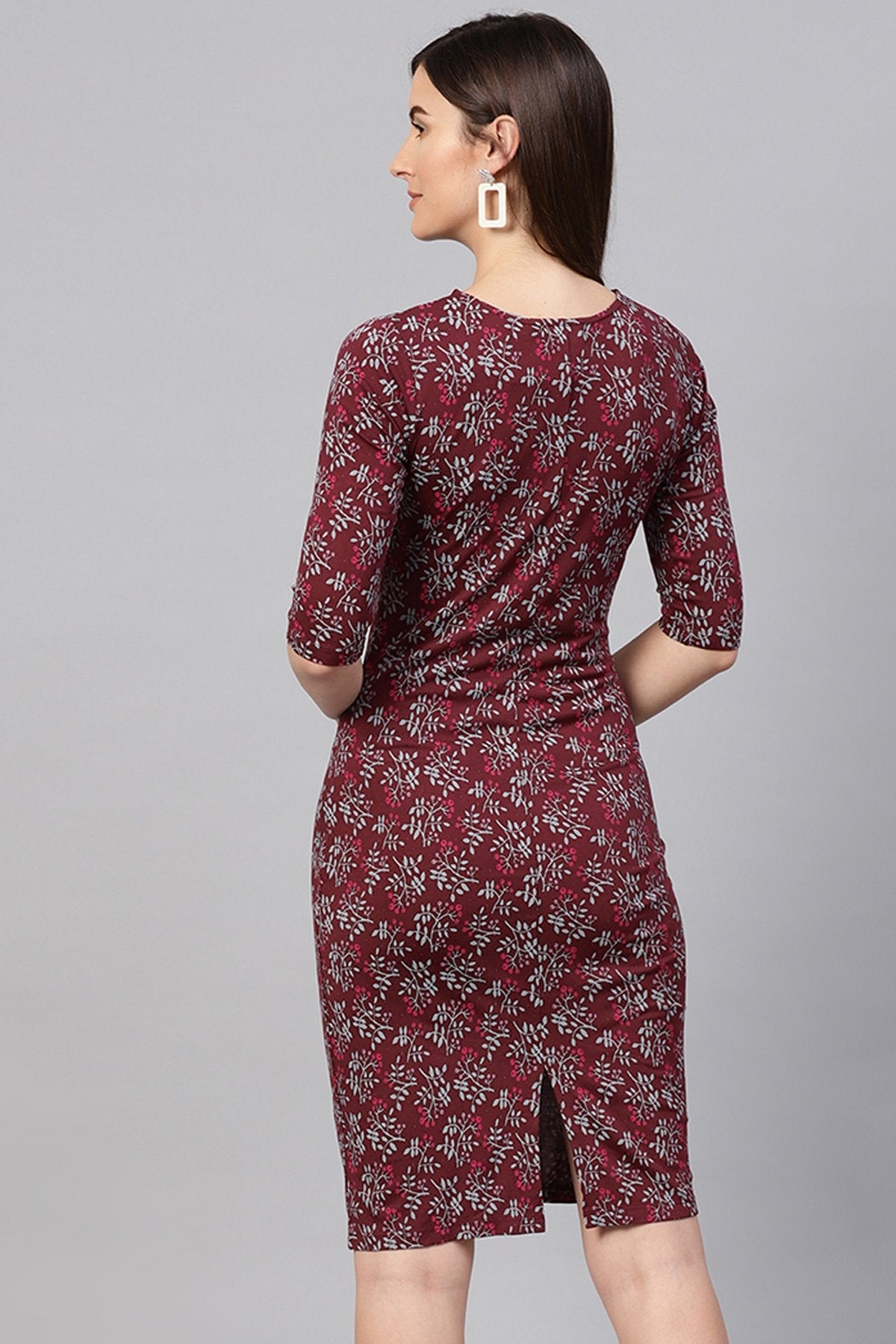 Women's Maroon Floral Bodycon Dress - SASSAFRAS