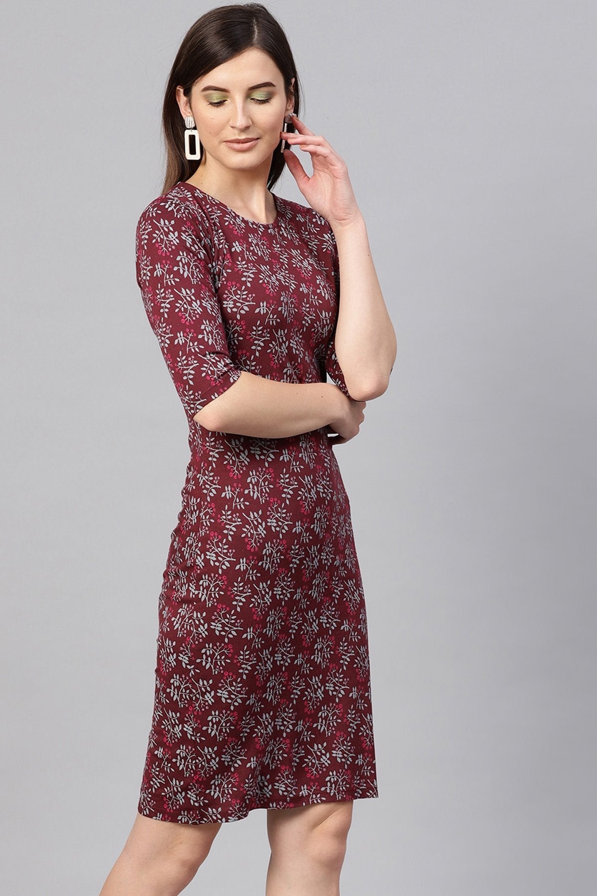 Women's Maroon Floral Bodycon Dress - SASSAFRAS