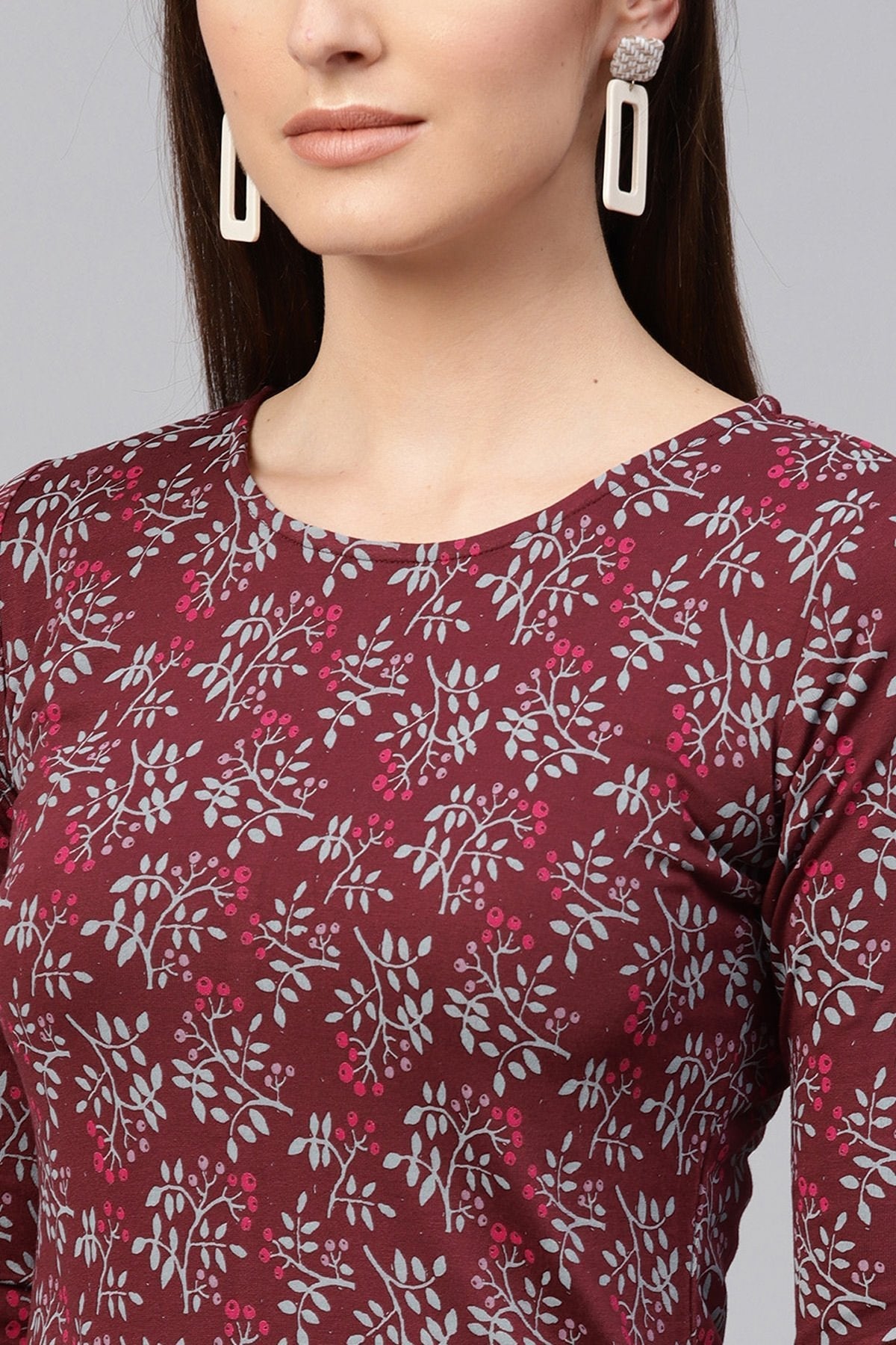 Women's Maroon Floral Bodycon Dress - SASSAFRAS