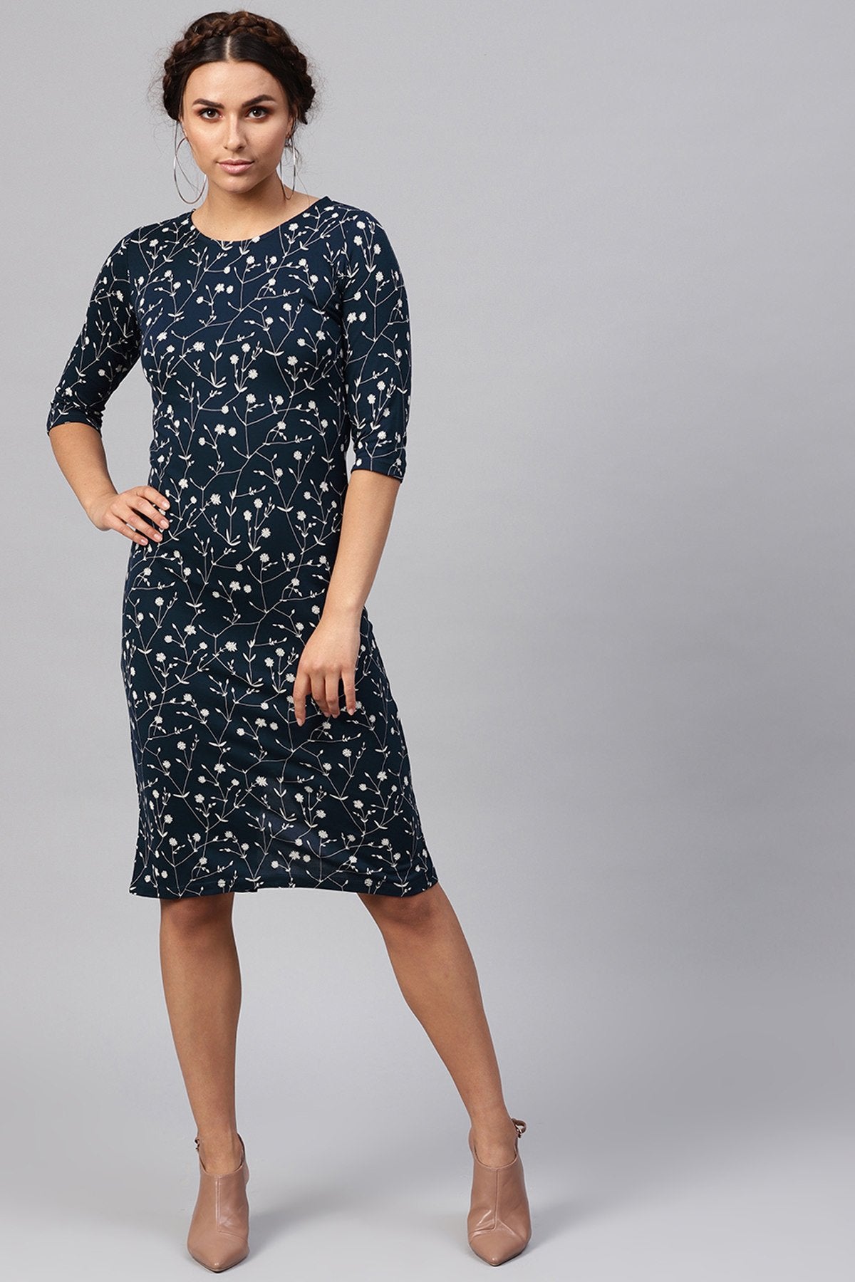 Women's Navy Floral Bodycon Dress - SASSAFRAS