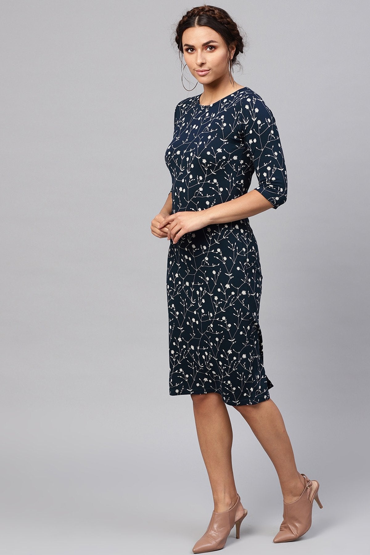 Women's Navy Floral Bodycon Dress - SASSAFRAS