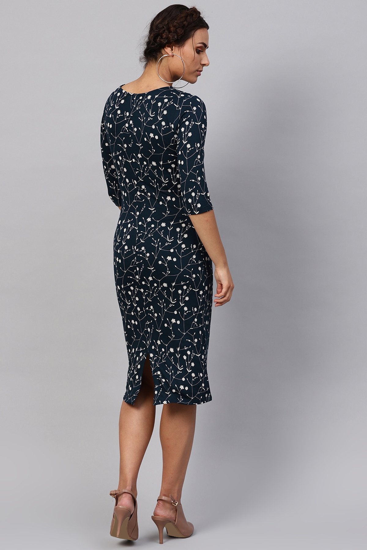 Women's Navy Floral Bodycon Dress - SASSAFRAS