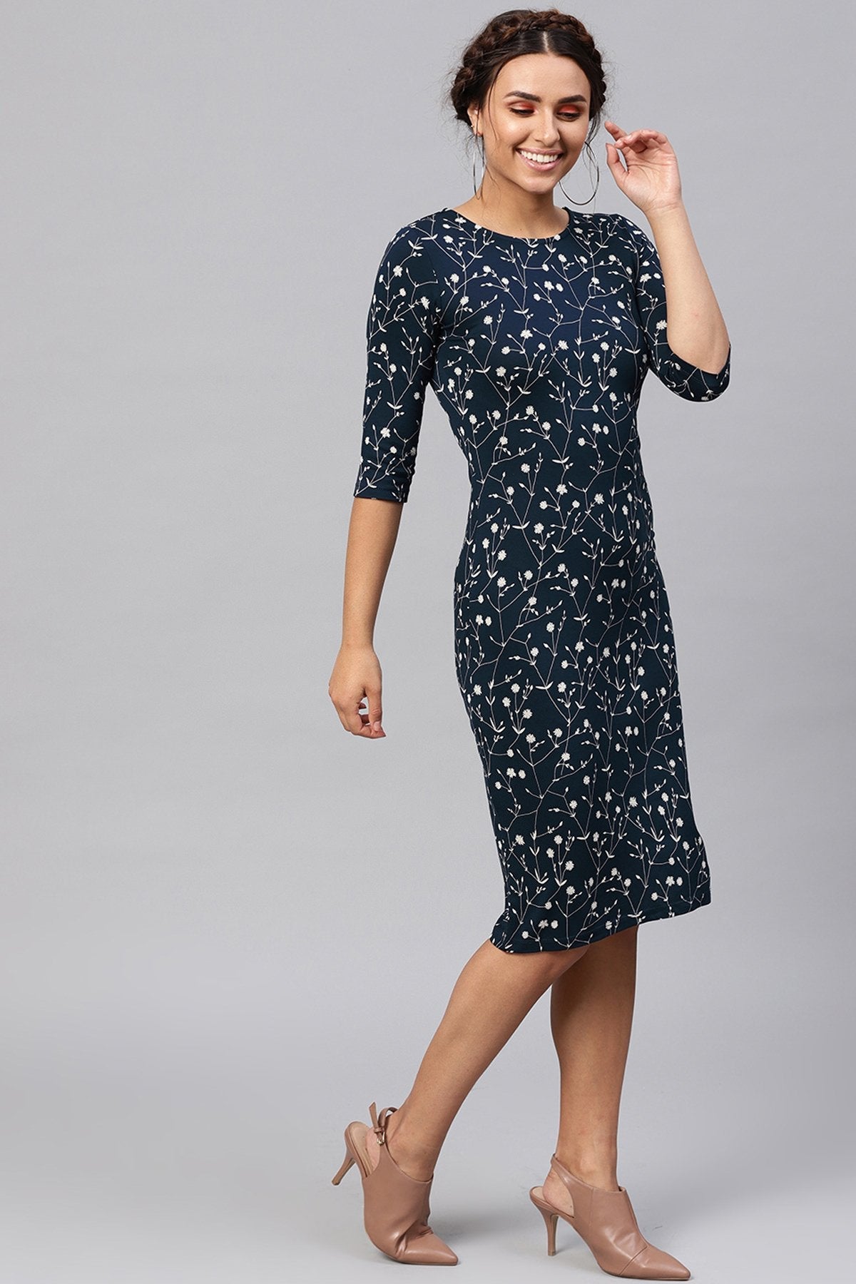 Women's Navy Floral Bodycon Dress - SASSAFRAS