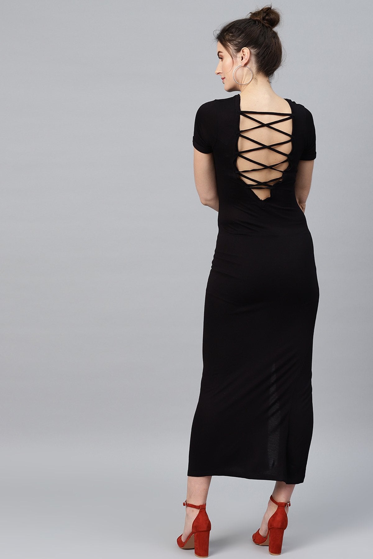 Women's Black Back Criss Cross Neck Maxi - SASSAFRAS