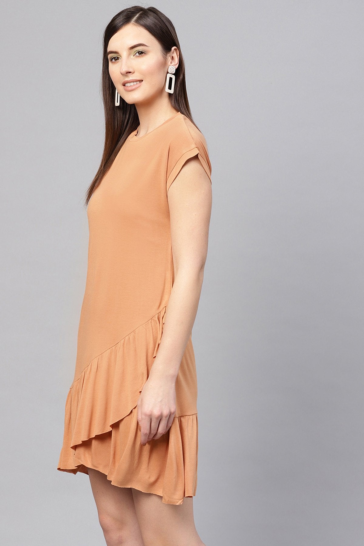 Women's Brown Frill Hem Dress - SASSAFRAS