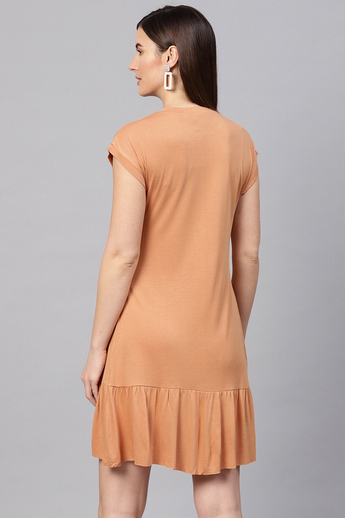 Women's Brown Frill Hem Dress - SASSAFRAS