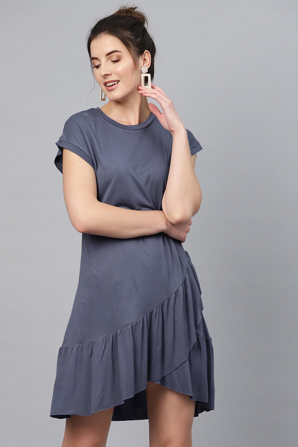 Women's Indigo Frill Hem Dress - SASSAFRAS