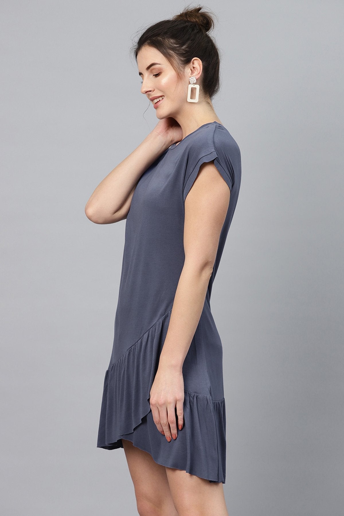 Women's Indigo Frill Hem Dress - SASSAFRAS