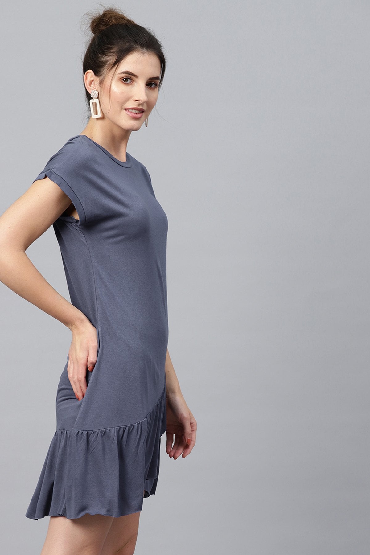 Women's Indigo Frill Hem Dress - SASSAFRAS