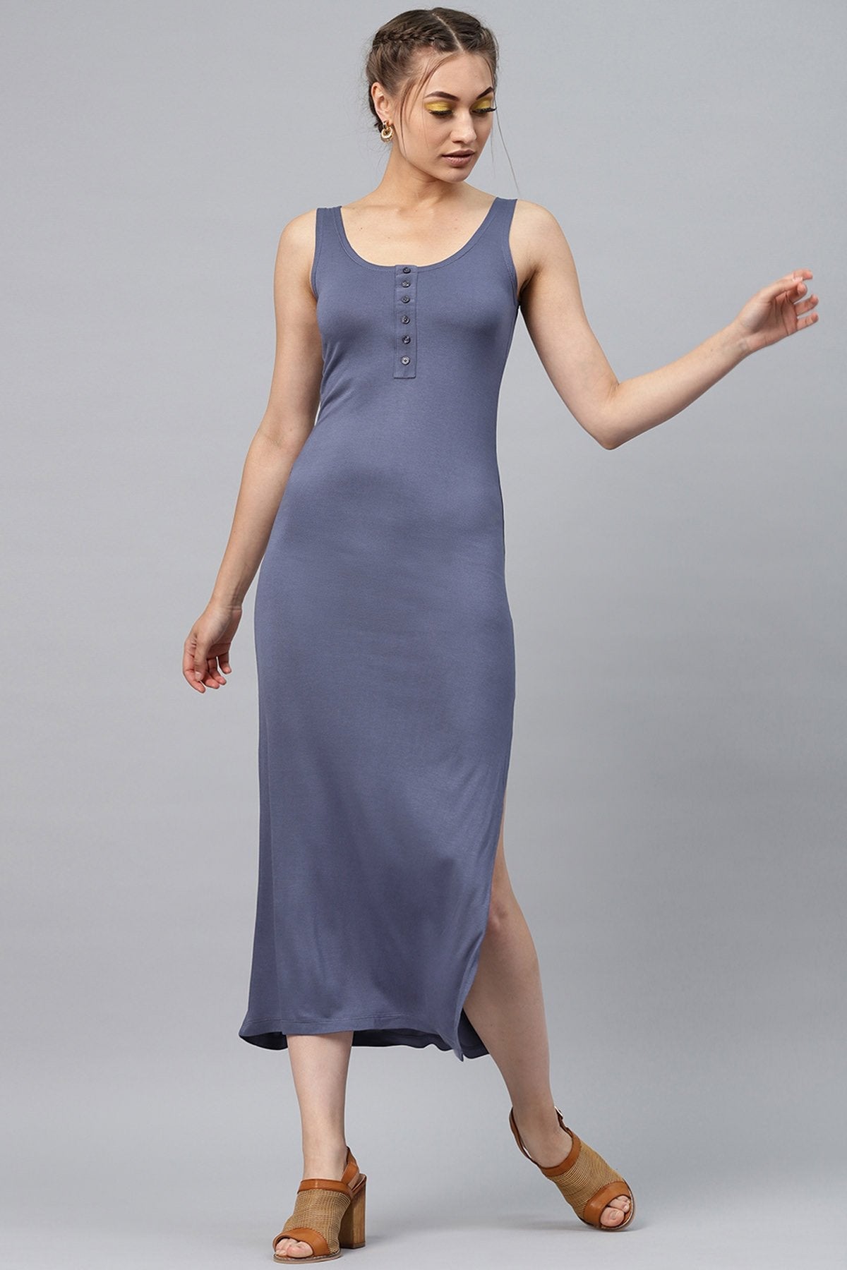 Women's Indigo Front Button Maxi - SASSAFRAS