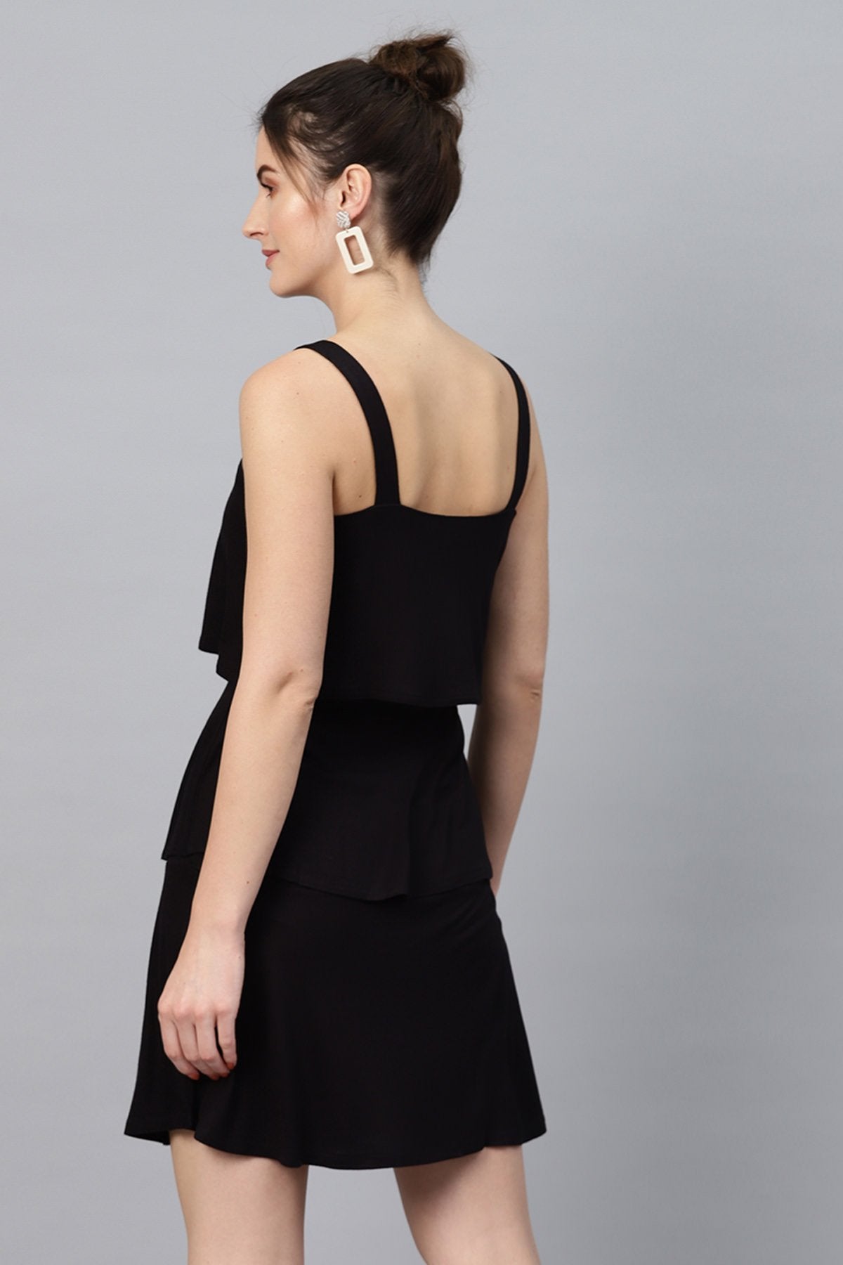 Women's Black Strappy Tiered Dress - SASSAFRAS