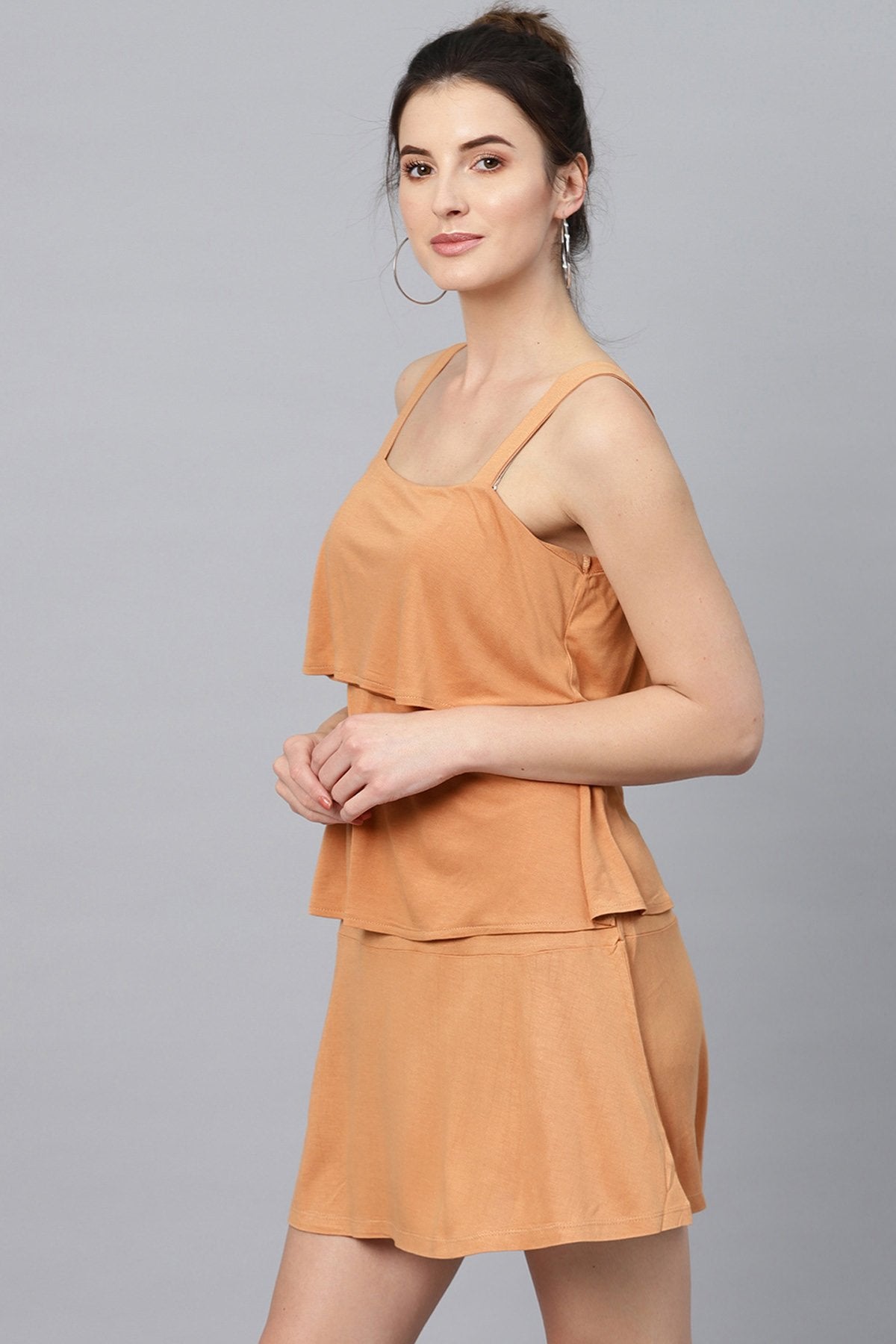 Women's Brown Strappy Tiered Dress - SASSAFRAS