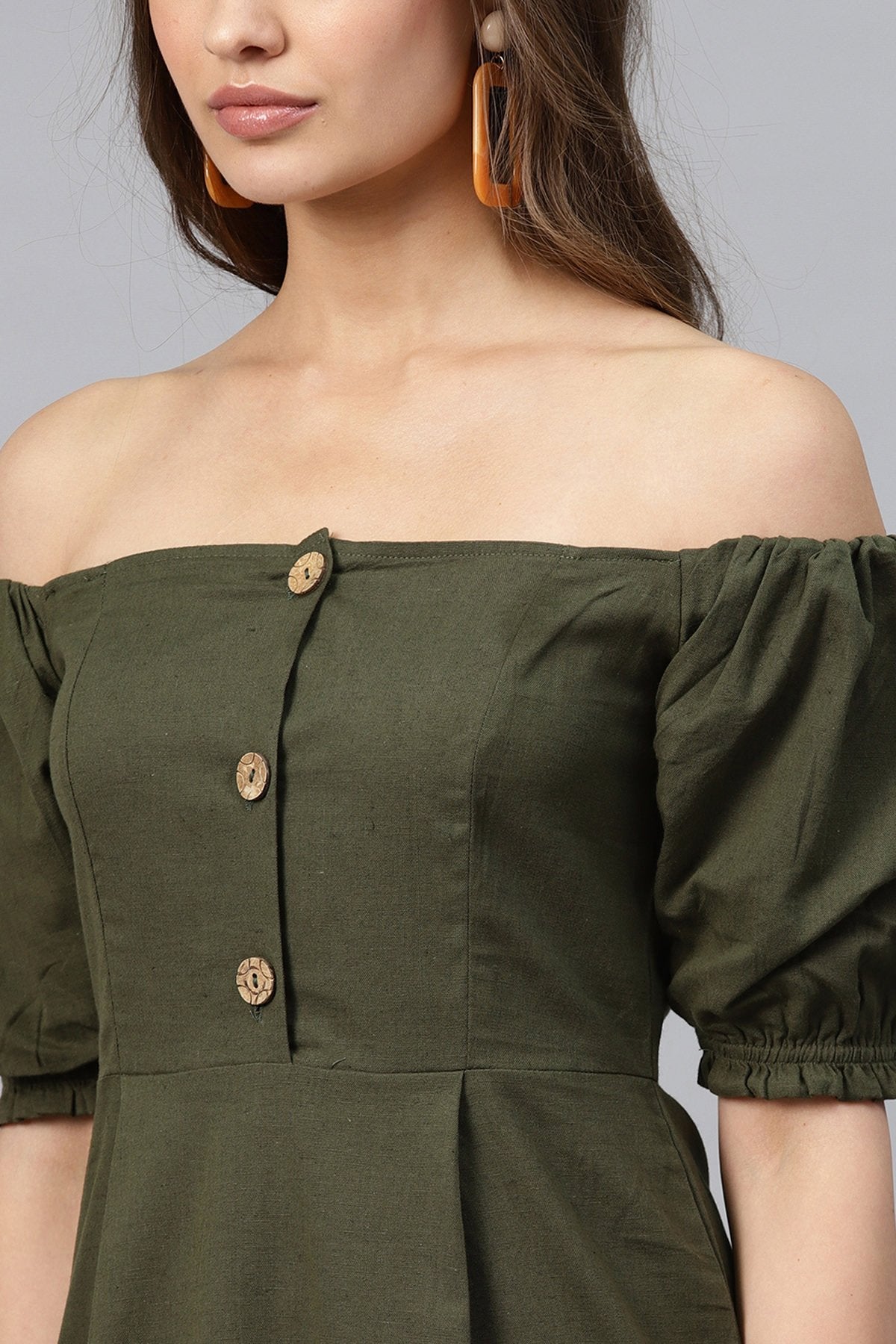 Women's Olive Off Shoulder Midi - SASSAFRAS