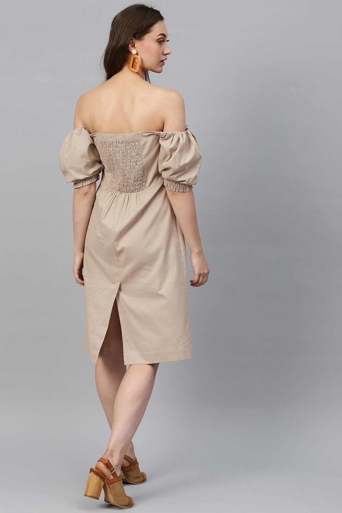 Women's Beige Off Shoulder Midi - SASSAFRAS